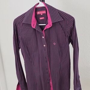 Dudalina women's purple/pink striped long-sleeve shirt 100% Egyptian Cotton US-S